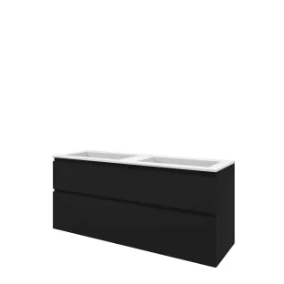 Proline Bathroom furniture - Washbasin elegant polystone - Matt black/Matt white - 140x46x62 cm - Double washbasin without tap hole - 2 asymmetrical drawers