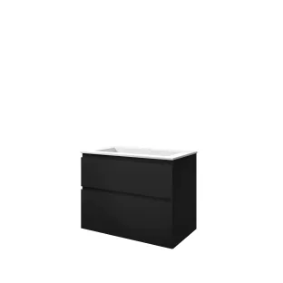 Proline Bathroom furniture - Washbasin elegant polystone - Matt black/Matt white - 80x46x62 cm - Single washbasin with 1 tap hole - 2 asymmetrical drawers