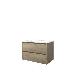 Proline Bathroom furniture - Washbasin elegant polystone - Raw oak/Gloss white - 80x46x54 cm - Single washbasin with 1 tap hole - 2 symmetrical drawers