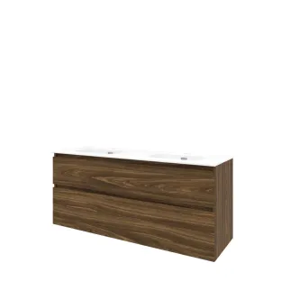 Proline Bathroom furniture - Elegant porcelain washbasin - Cabana oak/Gloss white - 140x46x62 cm - Double washbasin with 2 tap holes - 2 asymmetrical drawers