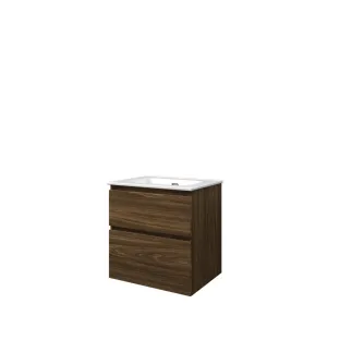 Proline Bathroom furniture - Elegant porcelain washbasin - Cabana oak/Gloss white - 60x46x62 cm - Single washbasin with 1 tap hole - 2 asymmetrical drawers