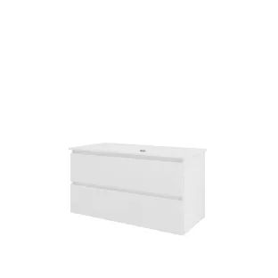 Proline Bathroom furniture - Elegant porcelain washbasin - Gloss white/Gloss white - 100x46x54 cm - Single washbasin with 1 tap hole - 2 drawers milled vertically