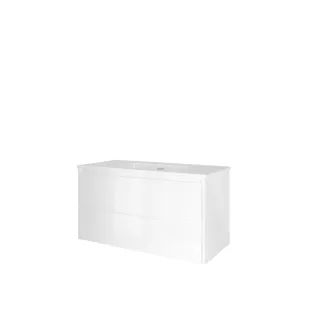 Proline Bathroom furniture - Elegant porcelain washbasin - Gloss white/Gloss white - 100x46x54 cm - Single washbasin with 1 tap hole - 2 symmetrical drawers