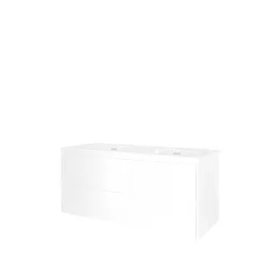 Proline Bathroom furniture - Elegant porcelain washbasin - Gloss white/Gloss white - 120x46x54 cm - Double washbasin without tap hole - 2 symmetrical drawers