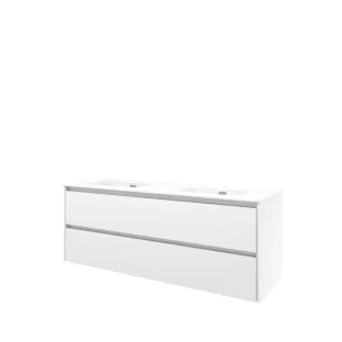 Proline Bathroom furniture - Elegant porcelain washbasin - Gloss white/Gloss white - 140x46x54 cm - Double washbasin with 2 tap holes - 2 symmetrical drawers