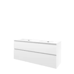 Proline Bathroom furniture - Elegant porcelain washbasin - Gloss white/Gloss white - 140x46x62 cm - Double washbasin without tap hole - 2 asymmetrical drawers