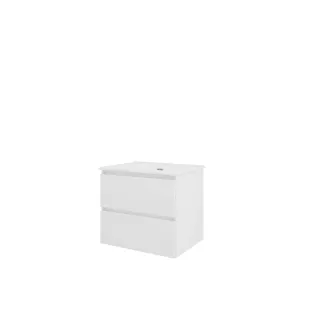 Proline Bathroom furniture - Elegant porcelain washbasin - Gloss white/Gloss white - 60x46x54 cm - Single washbasin with 1 tap hole - 2 drawers milled vertically