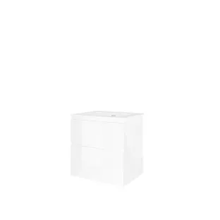 Proline Bathroom furniture - Elegant porcelain washbasin - Gloss white/Gloss white - 60x46x54 cm - Single washbasin without tap hole - 2 symmetrical drawers