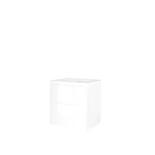 Proline Bathroom furniture - Elegant porcelain washbasin - Gloss white/Gloss white - 60x46x62 cm - Single washbasin with 1 tap hole - 2 asymmetrical drawers