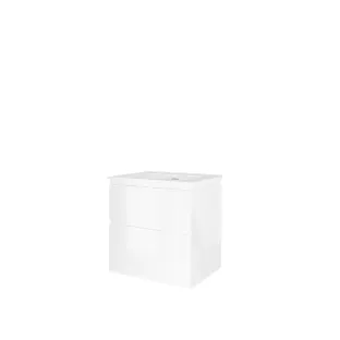 Proline Bathroom furniture - Elegant porcelain washbasin - Gloss white/Gloss white - 60x46x62 cm - Single washbasin without tap hole - 2 asymmetrical drawers