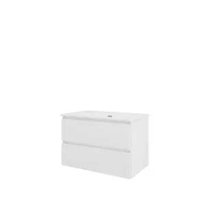 Proline Bathroom furniture - Elegant porcelain washbasin - Gloss white/Gloss white - 80x46x54 cm - Single washbasin with 1 tap hole - 2 drawers milled vertically