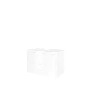 Proline Bathroom furniture - Elegant porcelain washbasin - Gloss white/Gloss white - 80x46x54 cm - Single washbasin with 1 tap hole - 2 symmetrical drawers