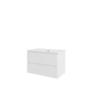 Proline Bathroom furniture - Elegant porcelain washbasin - Gloss white/Gloss white - 80x46x54 cm - Single washbasin without tap hole - 2 drawers milled vertically