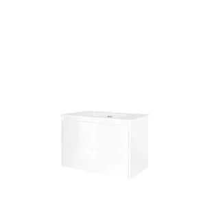 Proline Bathroom furniture - Elegant porcelain washbasin - Gloss white/Gloss white - 80x46x54 cm - Single washbasin without tap hole - 2 symmetrical drawers