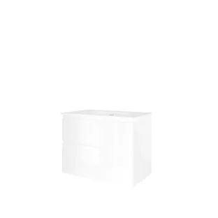 Proline Bathroom furniture - Elegant porcelain washbasin - Gloss white/Gloss white - 80x46x62 cm - Single washbasin without tap hole - 2 asymmetrical drawers