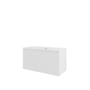 Proline Bathroom furniture - Elegant porcelain washbasin - Matt white/Gloss white - 100x46x54 cm - Single washbasin without tap hole - 2 drawers milled vertically