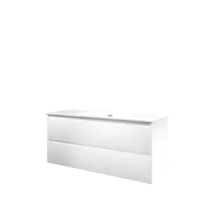 Proline Bathroom furniture - Elegant porcelain washbasin - Matt white/Gloss white - 120x46x54 cm - Single washbasin without tap hole - 2 symmetrical drawers