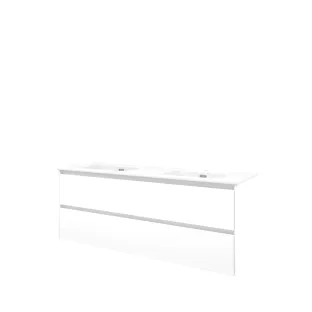 Proline Bathroom furniture - Elegant porcelain washbasin - Matt white/Gloss white - 140x46x54 cm - Double washbasin with 2 tap holes - 2 symmetrical drawers