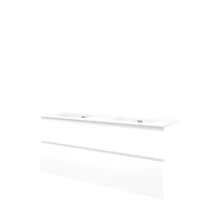 Proline Bathroom furniture - Elegant porcelain washbasin - Matt white/Gloss white - 140x46x62 cm - Double washbasin with 2 tap holes - 2 asymmetrical drawers