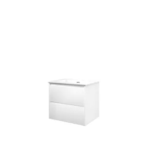 Proline Bathroom furniture - Elegant porcelain washbasin - Matt white/Gloss white - 60x46x54 cm - Single washbasin with 1 tap hole - 2 symmetrical drawers