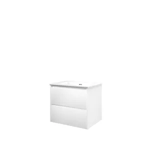 Proline Bathroom furniture - Elegant porcelain washbasin - Matt white/Gloss white - 60x46x54 cm - Single washbasin without tap hole - 2 symmetrical drawers