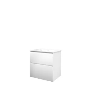 Proline Bathroom furniture - Elegant porcelain washbasin - Matt white/Gloss white - 60x46x62 cm - Single washbasin with 1 tap hole - 2 asymmetrical drawers