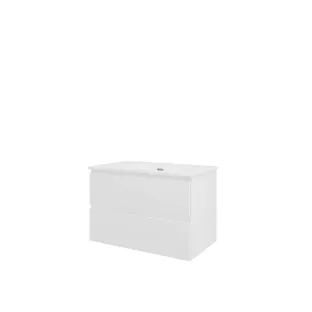 Proline Bathroom furniture - Elegant porcelain washbasin - Matt white/Gloss white - 80x46x54 cm - Single washbasin with 1 tap hole - 2 drawers milled vertically