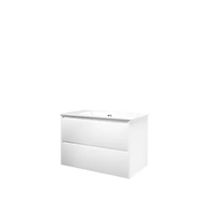 Proline Bathroom furniture - Elegant porcelain washbasin - Matt white/Gloss white - 80x46x54 cm - Single washbasin with 1 tap hole - 2 symmetrical drawers