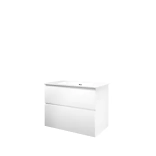 Proline Bathroom furniture - Elegant porcelain washbasin - Matt white/Gloss white - 80x46x62 cm - Single washbasin with 1 tap hole - 2 asymmetrical drawers