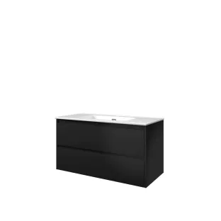 Proline Bathroom furniture - Elegant porcelain washbasin - Matt black/Gloss white - 100x46x54 cm - Single washbasin with 1 tap hole - 2 symmetrical drawers