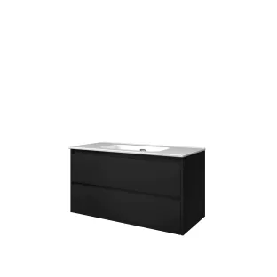 Proline Bathroom furniture - Elegant porcelain washbasin - Matt black/Gloss white - 100x46x54 cm - Single washbasin without tap hole - 2 symmetrical drawers