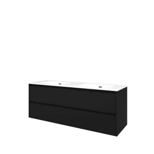 Proline Bathroom furniture - Elegant porcelain washbasin - Matt black/Gloss white - 140x46x54 cm - Double washbasin without tap hole - 2 symmetrical drawers