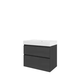 Proline Bathroom furniture - Washbasin loft polystone - Black oak/Gloss white - 80x46x70 cm - Single washbasin without tap hole - 2 asymmetrical drawers