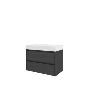 Proline Bathroom furniture - Washbasin loft polystone - Black oak/Matt white - 80x46x62 cm - Single washbasin without tap hole - 2 symmetrical drawers