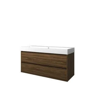 Proline Bathroom furniture - Washbasin loft polystone - Cabana oak/Gloss white - 120x46x62 cm - Double washbasin with 1 tap hole - 2 symmetrical drawers