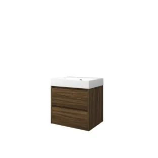 Proline Bathroom furniture - Washbasin loft polystone - Cabana oak/Gloss white - 60x46x62 cm - Single washbasin with 1 tap hole - 2 symmetrical drawers