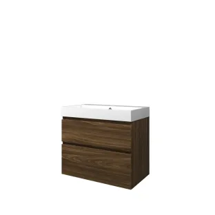 Proline Bathroom furniture - Washbasin loft polystone - Cabana oak/Gloss white - 80x46x70 cm - Single washbasin with 1 tap hole - 2 asymmetrical drawers