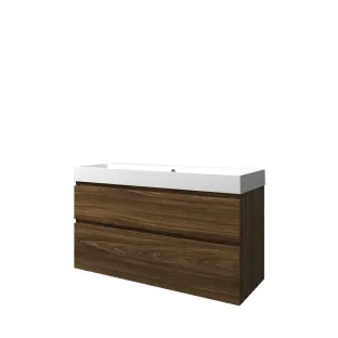 Proline Bathroom furniture - Washbasin loft polystone - Cabana oak/Matt white - 120x46x70 cm - Double washbasin with 1 tap hole - 2 asymmetrical drawers