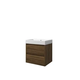 Proline Bathroom furniture - Washbasin loft polystone - Cabana oak/Matt white - 60x46x62 cm - Single washbasin with 1 tap hole - 2 symmetrical drawers