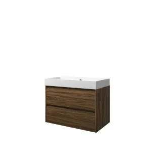 Proline Bathroom furniture - Washbasin loft polystone - Cabana oak/Matt white - 80x46x62 cm - Single washbasin with 1 tap hole - 2 symmetrical drawers