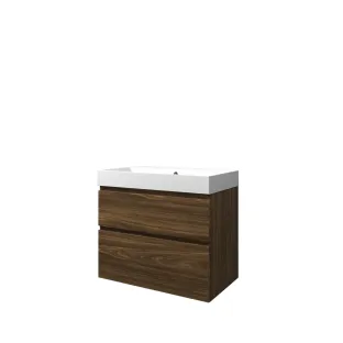 Proline Bathroom furniture - Washbasin loft polystone - Cabana oak/Matt white - 80x46x70 cm - Single washbasin with 1 tap hole - 2 asymmetrical drawers