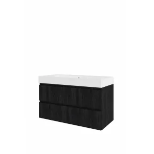 Proline Bathroom furniture - Washbasin loft polystone - Charcoal oak/Gloss white - 100x46x62 cm - Single washbasin with 2 tap holes - 2 drawers milled vertically