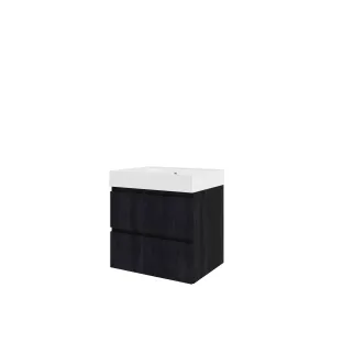 Proline Bathroom furniture - Washbasin loft polystone - Charcoal oak/Gloss white - 60x46x62 cm - Single washbasin with 1 tap hole - 2 drawers milled vertically