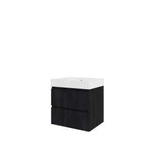 Proline Bathroom furniture - Washbasin loft polystone - Charcoal oak/Gloss white - 60x46x62 cm - Single washbasin without tap hole - 2 drawers milled vertically