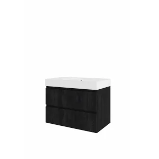 Proline Bathroom furniture - Washbasin loft polystone - Charcoal oak/Gloss white - 80x46x62 cm - Single washbasin with 1 tap hole - 2 drawers milled vertically