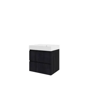 Proline Bathroom furniture - Washbasin loft polystone - Charcoal oak/Matt white - 60x46x62 cm - Single washbasin with 1 tap hole - 2 drawers milled vertically