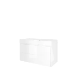 Proline Bathroom furniture - Washbasin loft polystone - Gloss white/Gloss white - 100x46x62 cm - Single washbasin with 1 tap hole - 2 symmetrical drawers