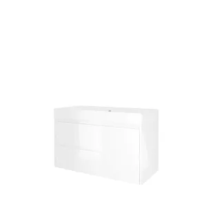 Proline Bathroom furniture - Washbasin loft polystone - Gloss white/Gloss white - 100x46x62 cm - Single washbasin without tap hole - 2 symmetrical drawers