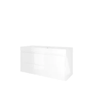 Proline Bathroom furniture - Washbasin loft polystone - Gloss white/Gloss white - 120x46x62 cm - Double washbasin with 1 tap hole - 2 symmetrical drawers