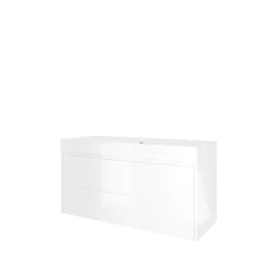 Proline Bathroom furniture - Washbasin loft polystone - Gloss white/Gloss white - 120x46x62 cm - Double washbasin with 2 tap holes - 2 symmetrical drawers